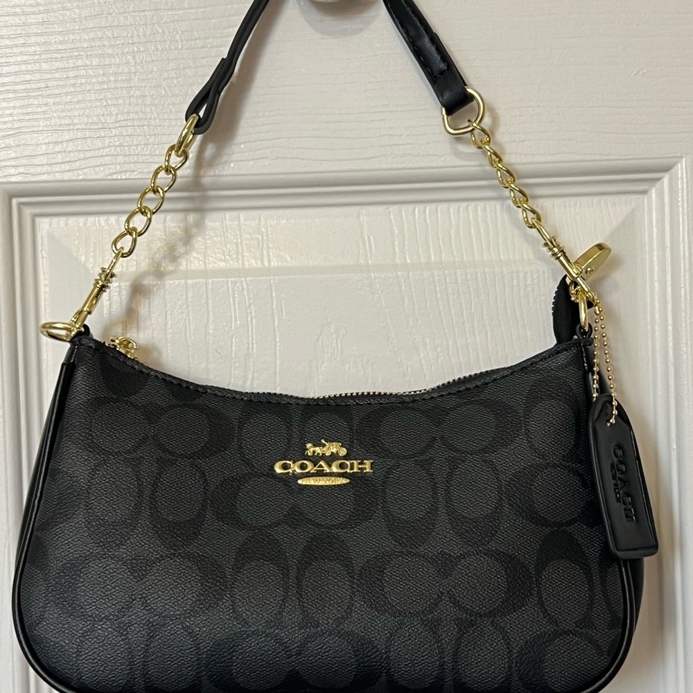 Coach Black and Gold Chain Shoulder Bag